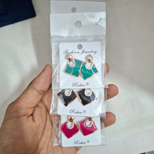 (Pack of 5 ) Chic Enamel Geometric Earrings