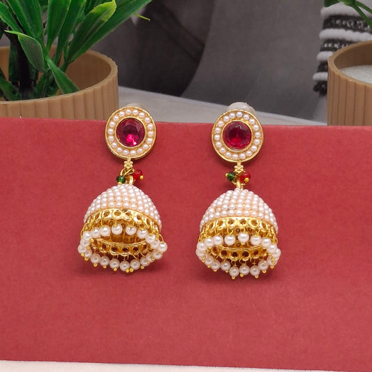 Traditional Moti Gold Jhumkas