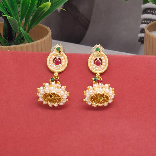 Traditional Moti Gold Jhumka