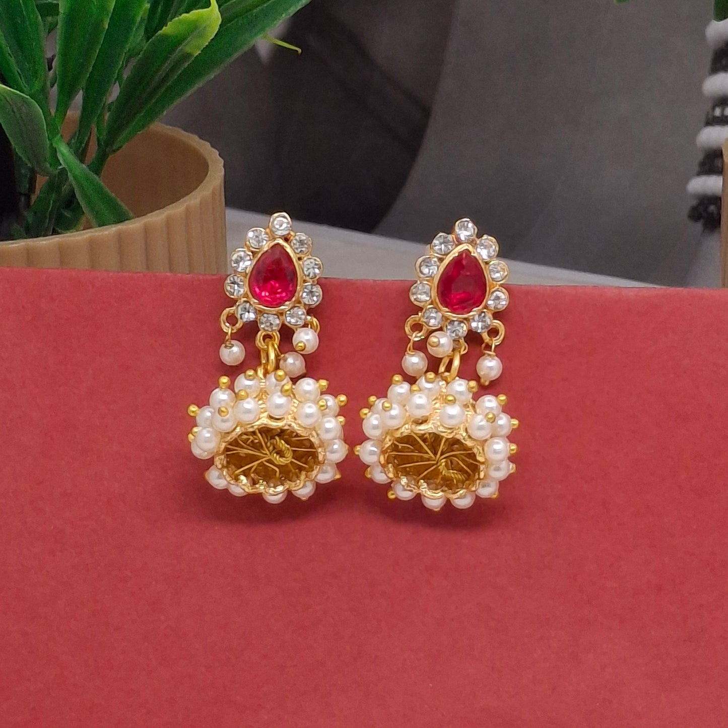 Traditional Moti Gold Jhumka