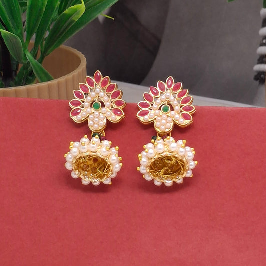 Traditional Moti Gold Jhumka