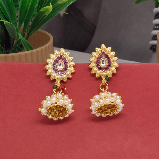 Traditional Moti Gold Jhumka