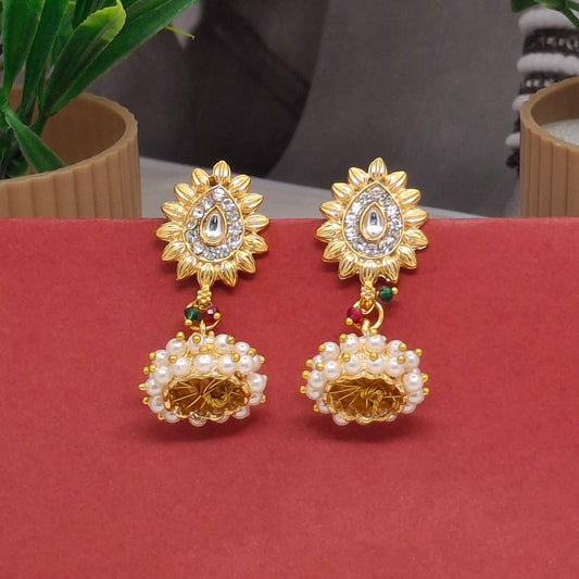 Traditional Moti Gold Jhumka