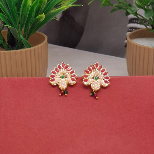 Traditional Moti Gold Drop Earrings