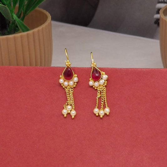 Traditional Moti Gold Drop Earrings