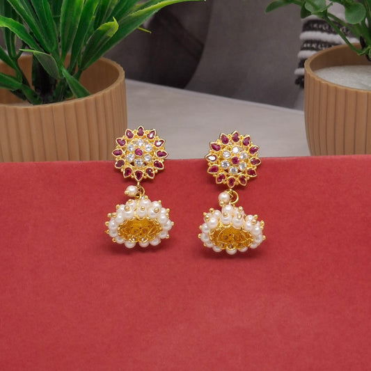 Traditional Moti Gold Jhumka