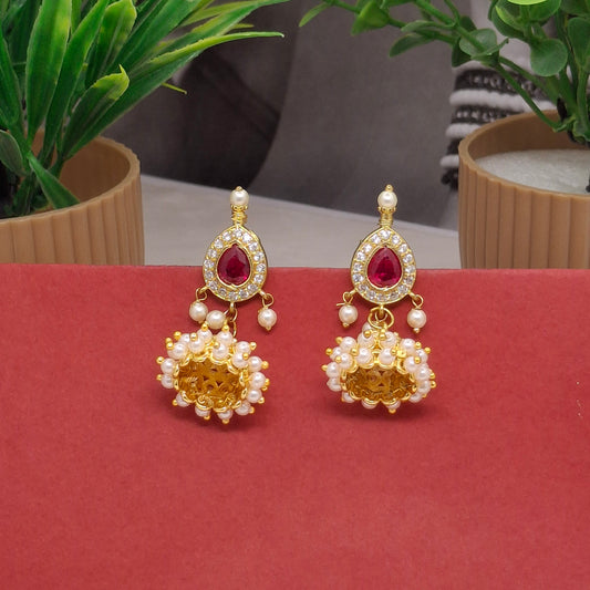 Traditional Moti Gold Jhumka
