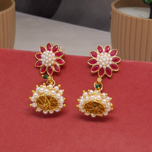 Traditional Moti Gold Jhumka