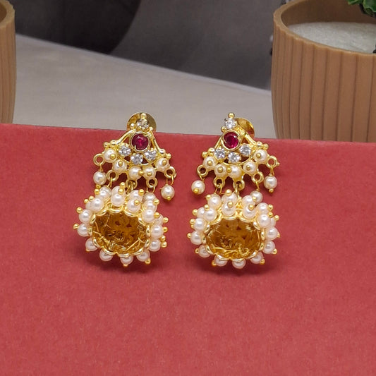 Traditional Moti Gold Jhumka