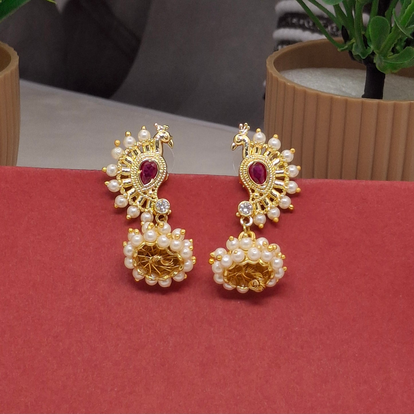 Traditional Moti Gold Jhumka