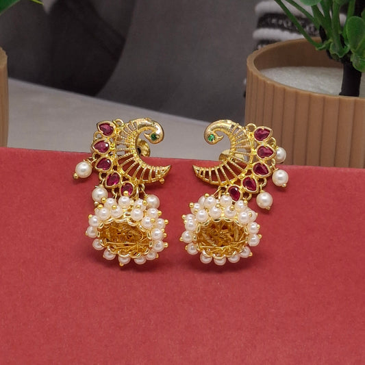 Traditional Moti Gold Jhumka