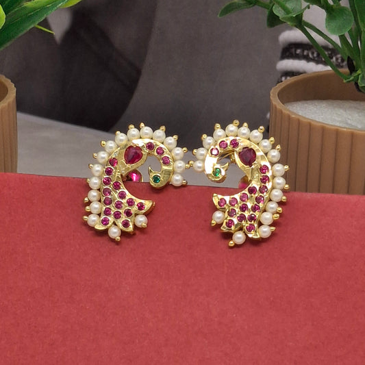 Traditional Peacock Moti Gold Earrings