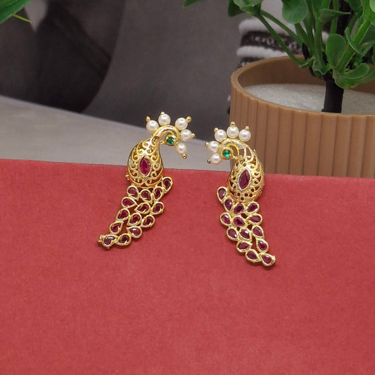 Traditional Peacock Moti Gold Earrings