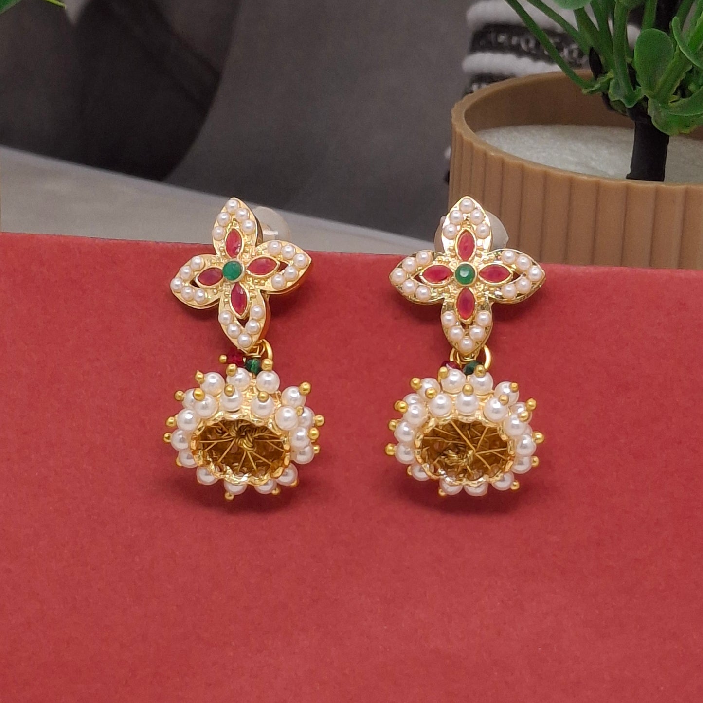 Traditional Moti Gold Jhumka