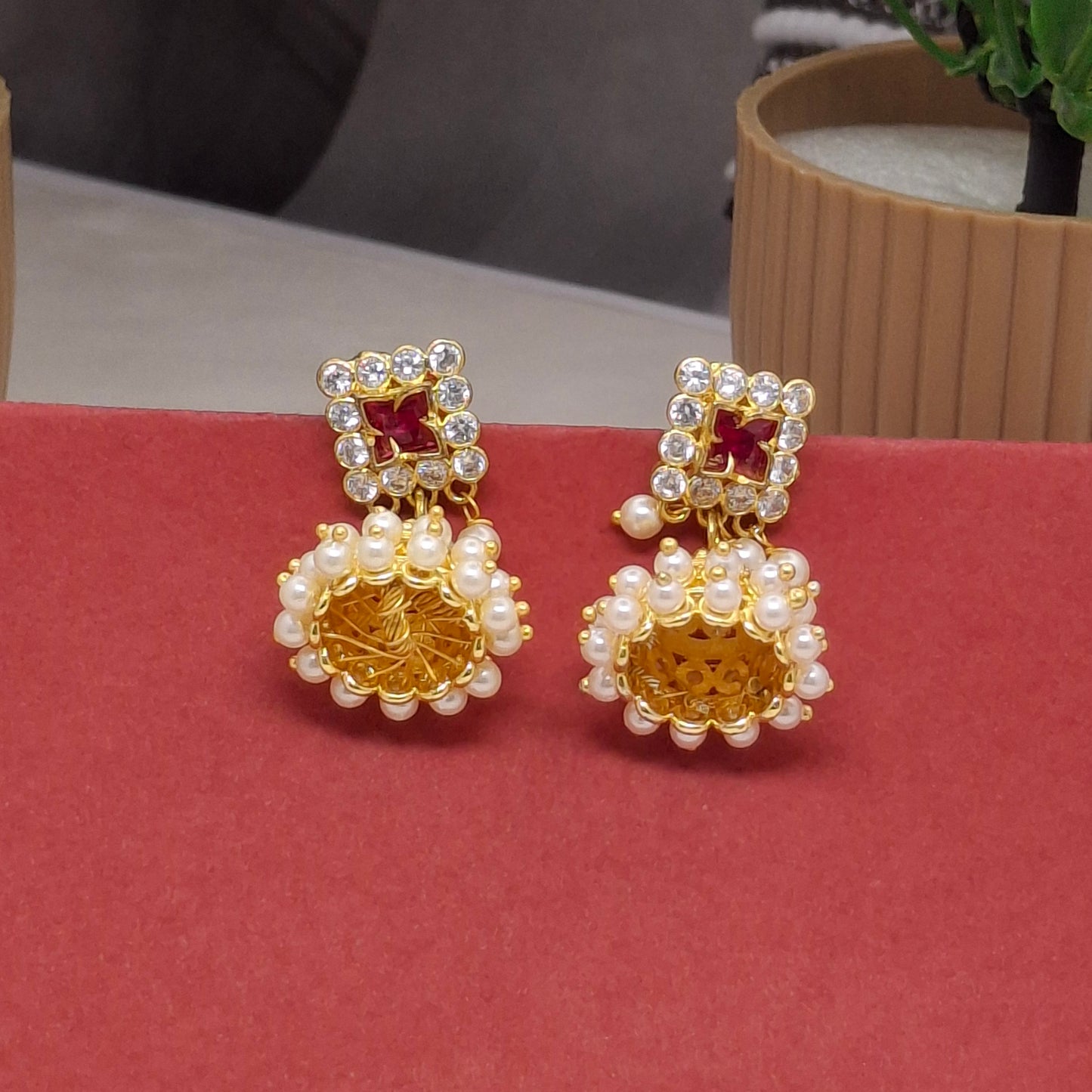Traditional Moti Gold Jhumka