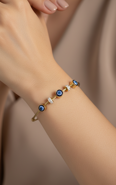 Anti Tarnish Evil Eye Magnetic Bracelet 18K Gold Plated