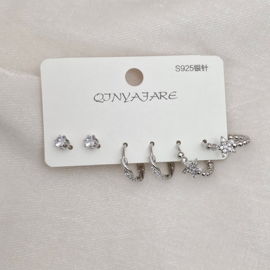 Fancy Silver Hoops Set