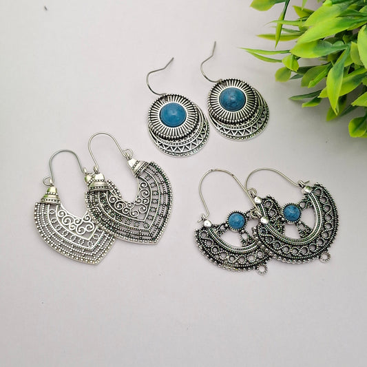 Silver Oxidized Earrings Set