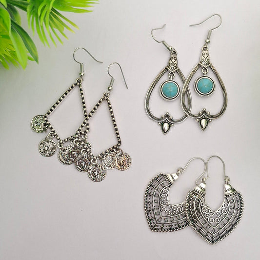 Silver Oxidized Earrings Set