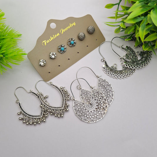 Silver Oxidized Earrings Set