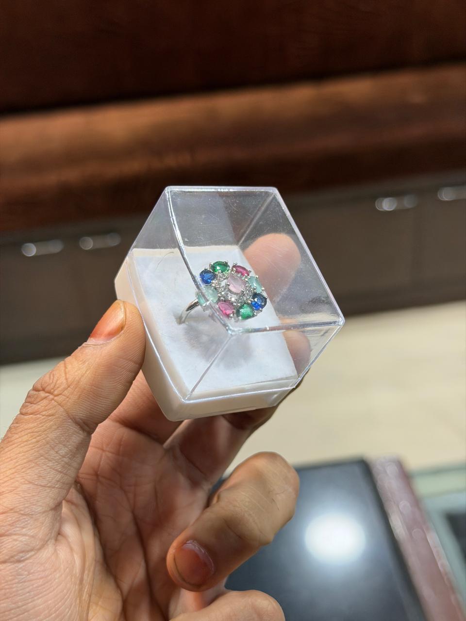 Fancy Adjustable Stone Ring - AD & CZs