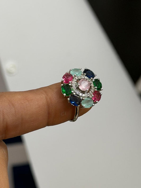 Fancy Adjustable Stone Ring - AD & CZs