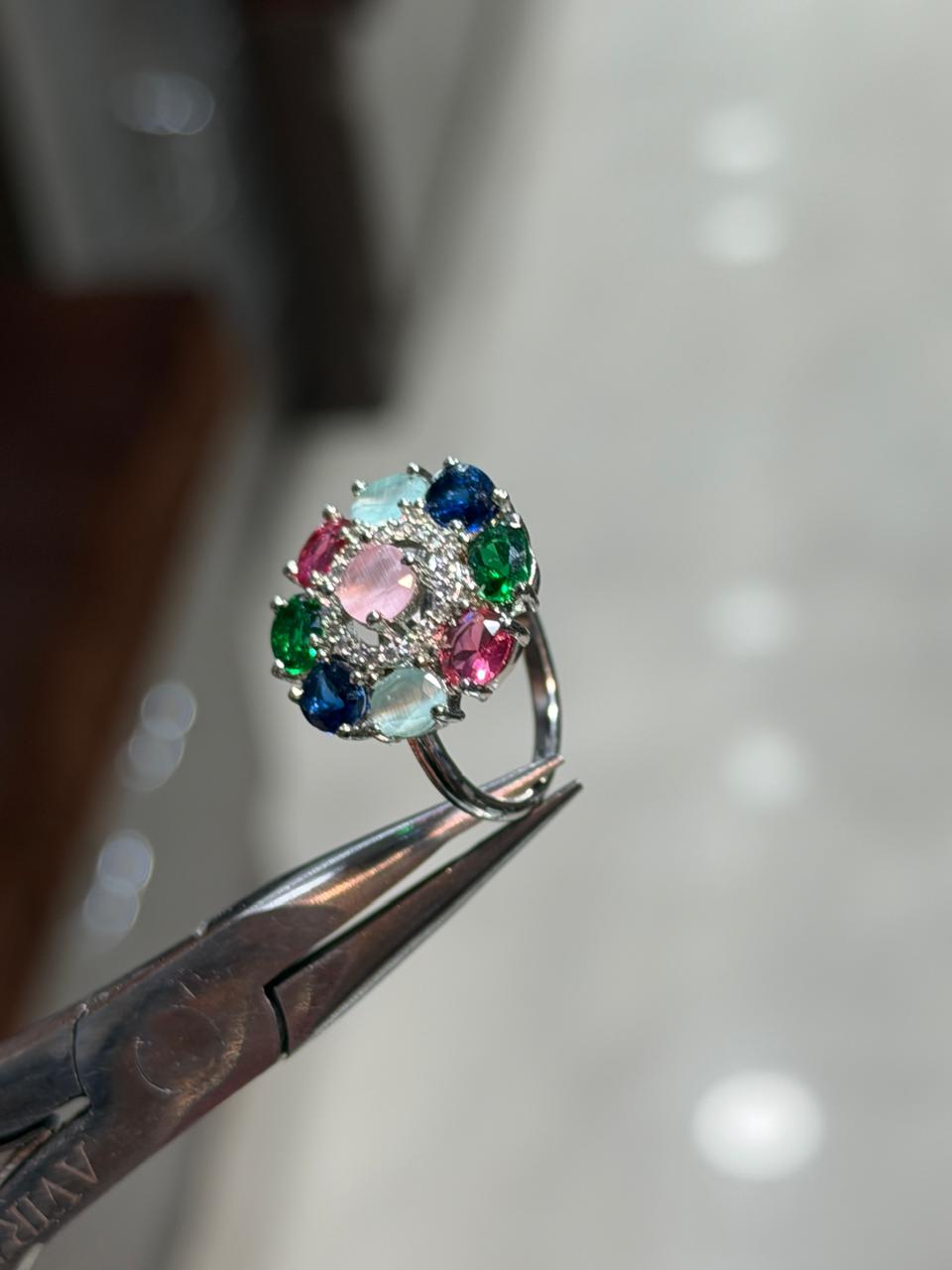 Fancy Adjustable Stone Ring - AD & CZs