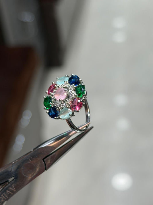 Fancy Adjustable Stone Ring - AD & CZs