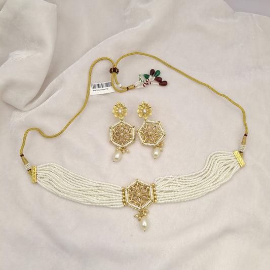 White Kundan Beads Chokar Set