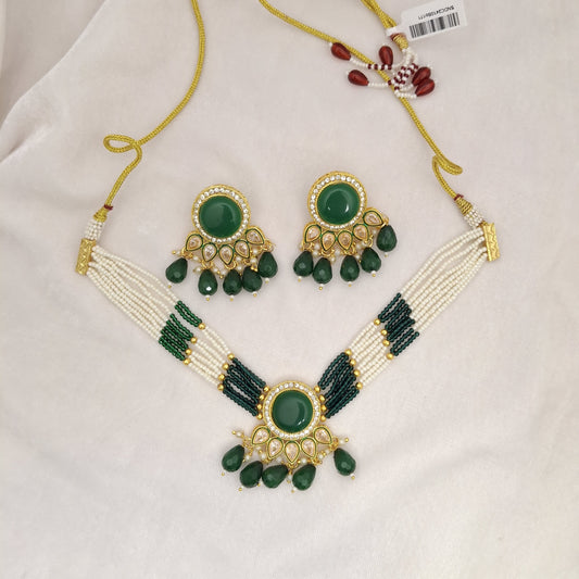 Green Kundan Beads Chokar Set