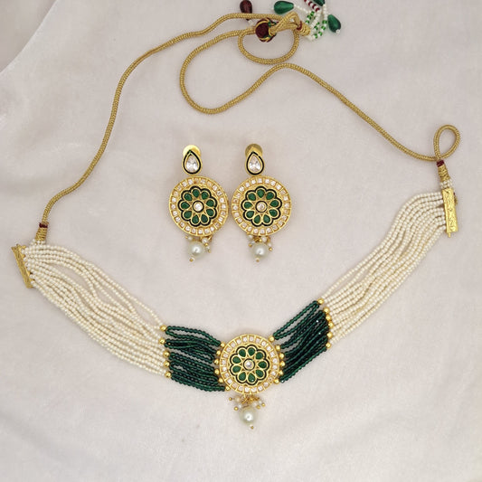 Green Kundan Beads Chokar Set