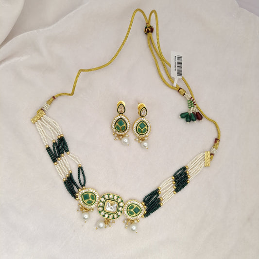 Green Kundan Beads Chokar Set