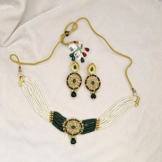 Green Kundan Beads Chokar Set
