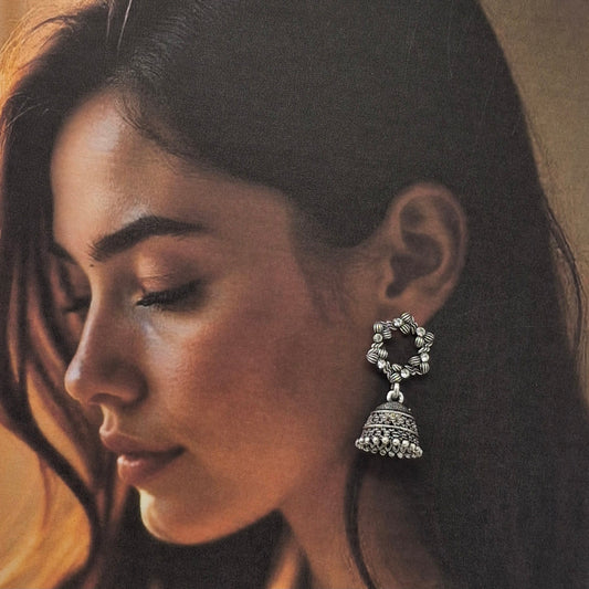 Antique Star Hoop Oxidized Jhumka - Kaanke