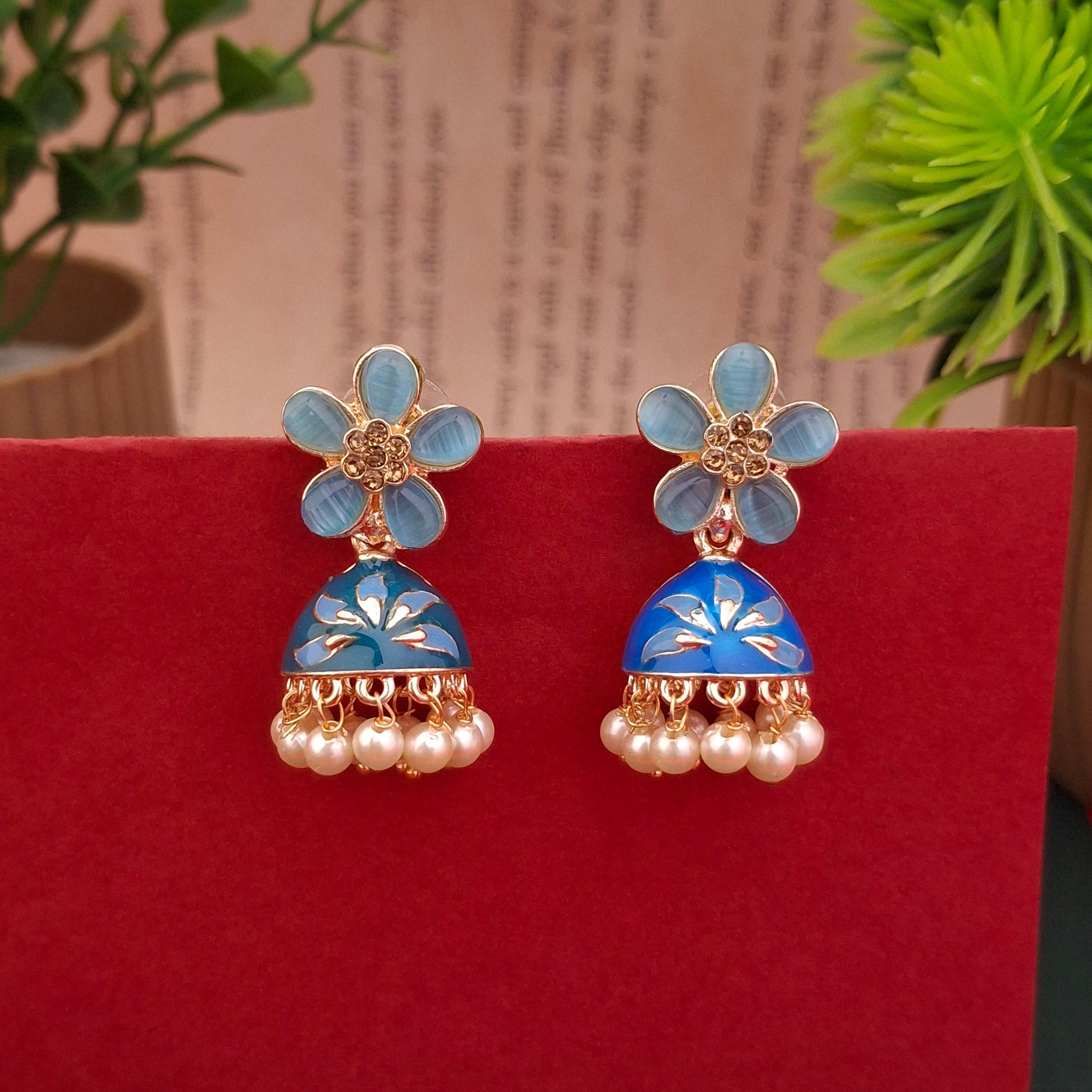 Azure Blossom Jhumkas - Kaanke