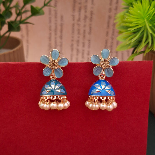 Azure Blossom Jhumkas - Kaanke