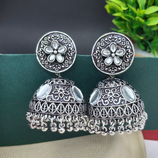BIG Regal Kundan Oxidized Jhumka - Kaanke