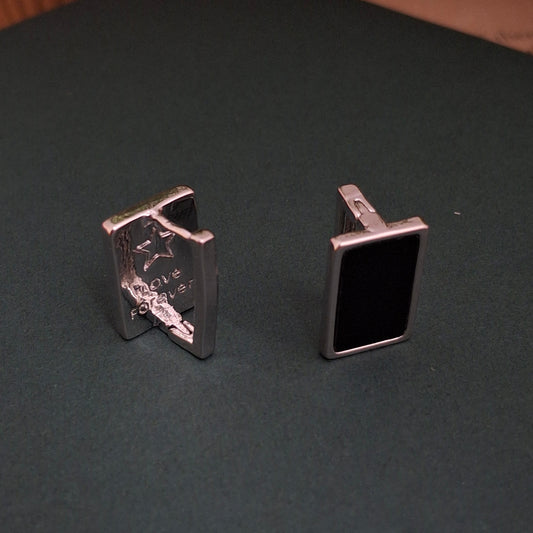 Black Reflective Box Studs Earrings - Kaanke