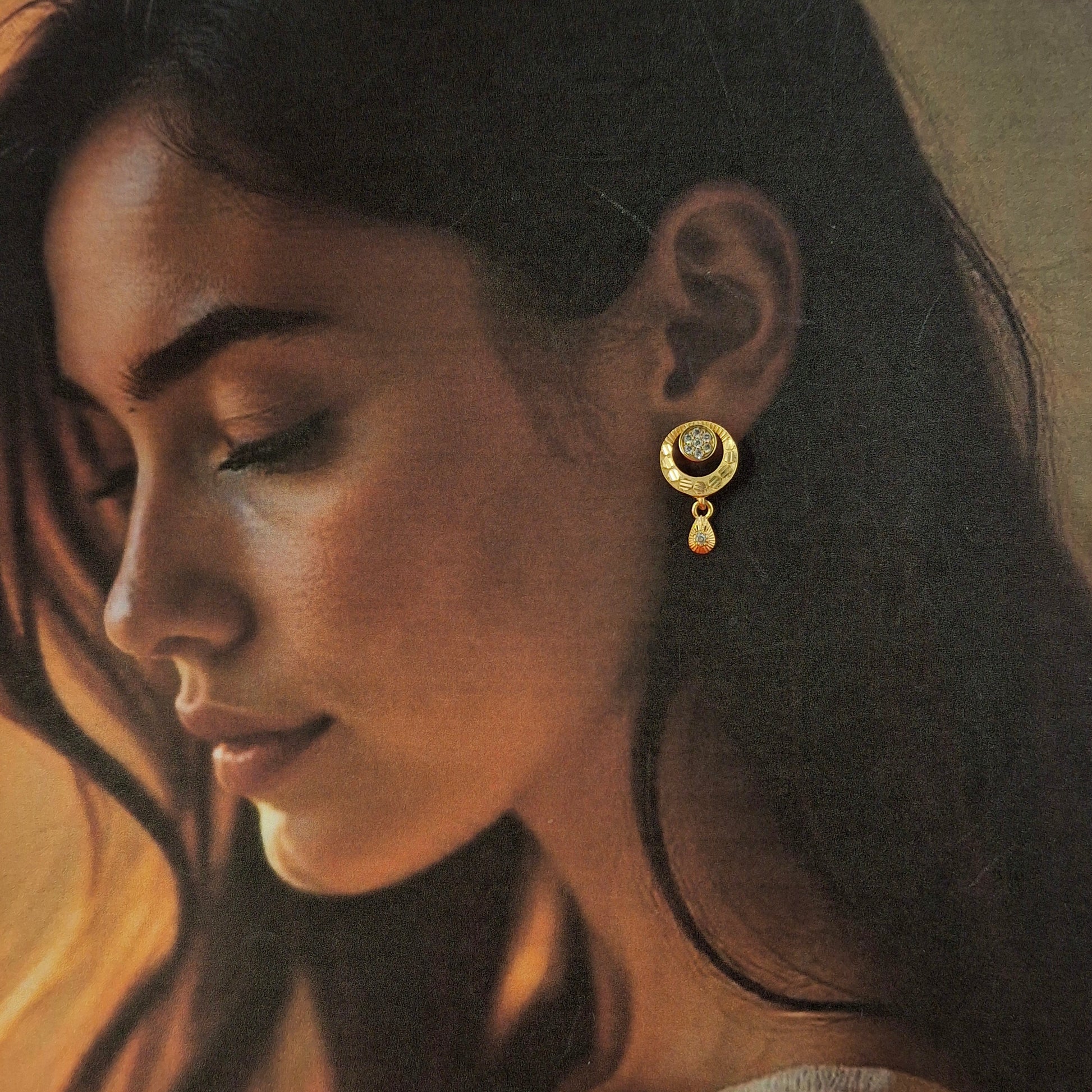 Crescent Gold Drop Earrings - Kaanke