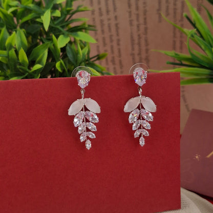 Elegant Crystal Leaf Drop Earrings - Kaanke