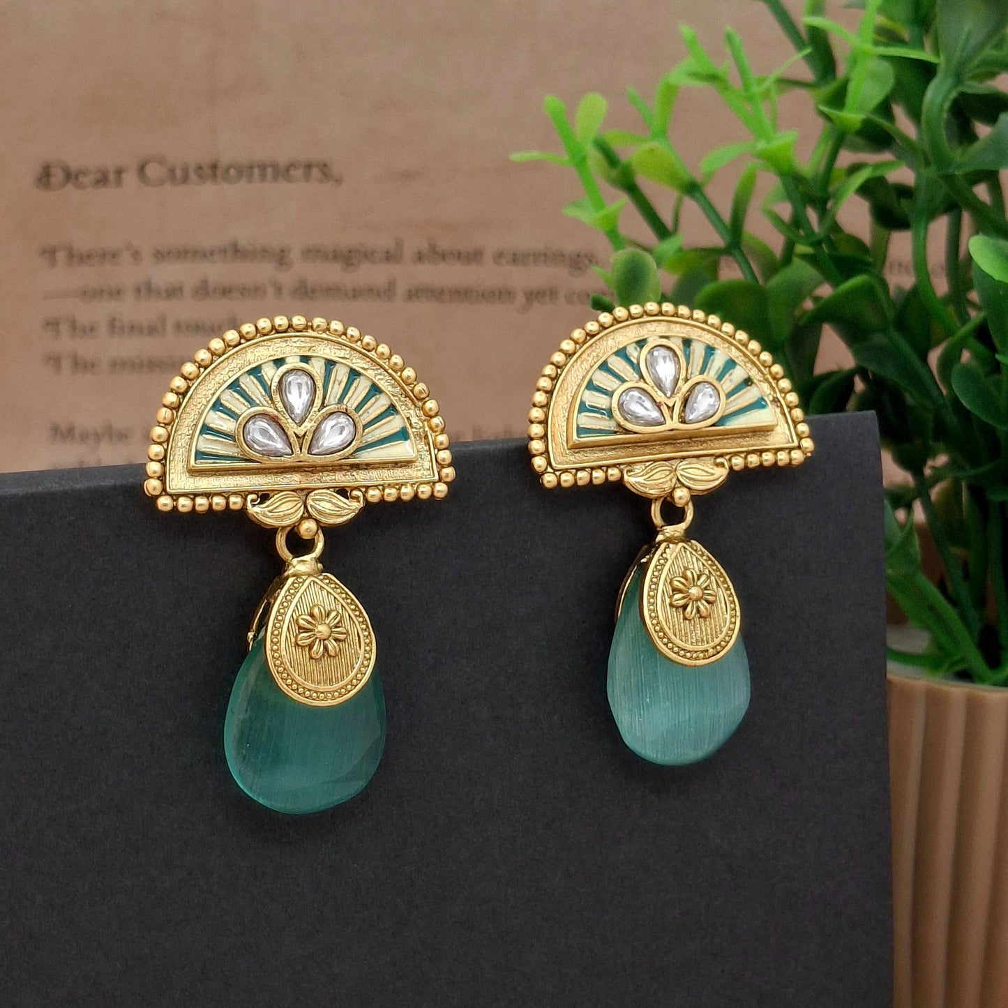 Emerald Radiance Half - Moon Earrings - Kaanke