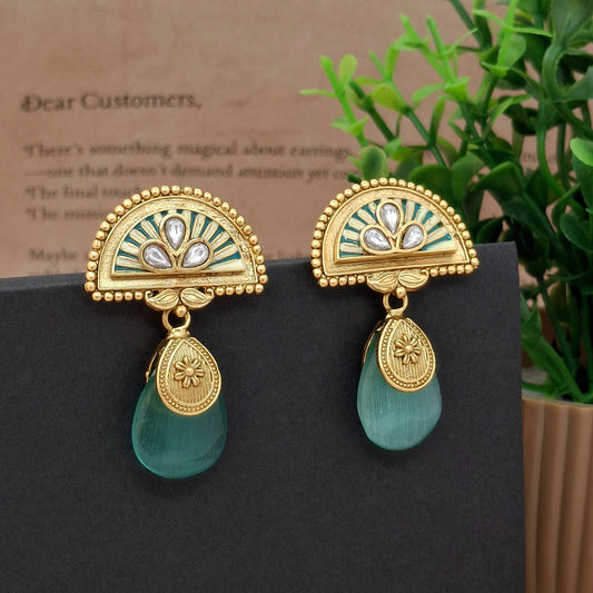 Emerald Radiance Half - Moon Earrings - Kaanke