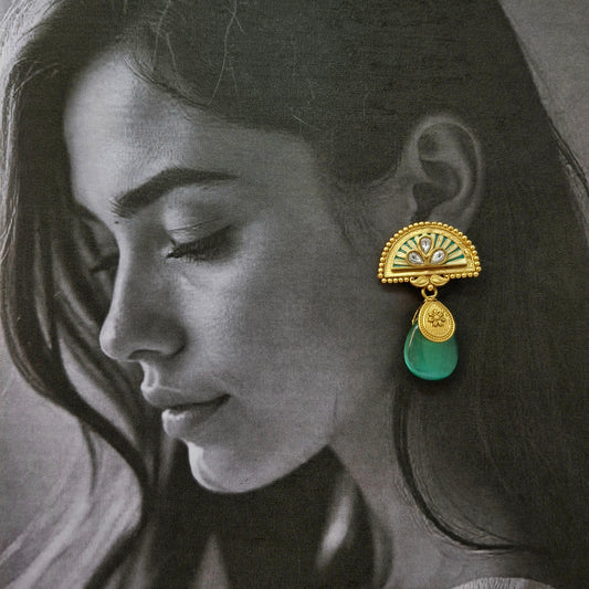 Emerald Radiance Half - Moon Earrings - Kaanke