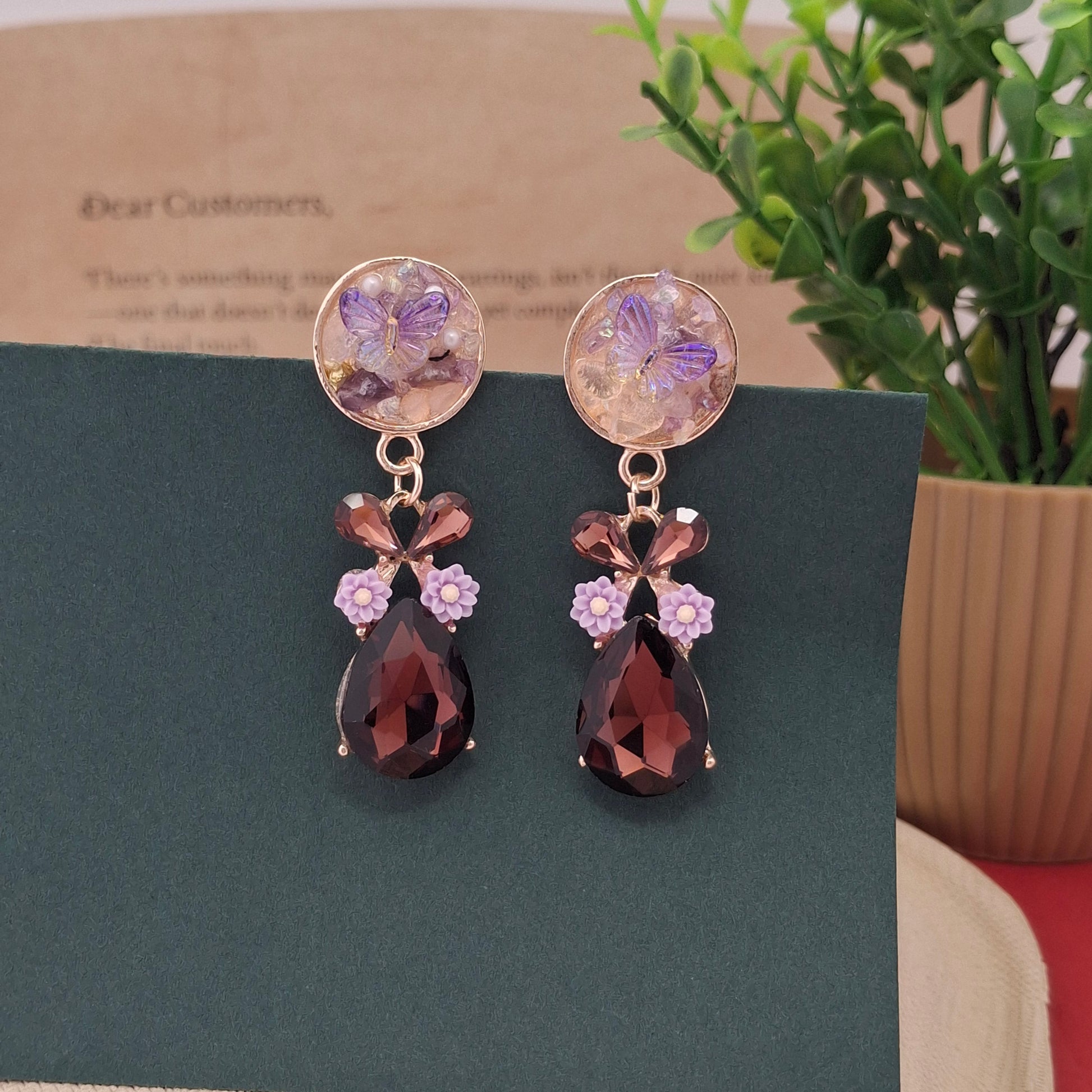 Enchanted Butterfly Crystal Drop Earrings - Kaanke