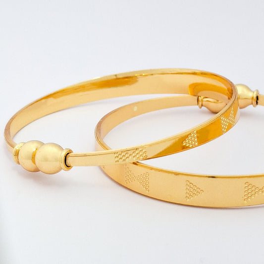 Engraved Design 1 | Set Of 2 | 18k Gold Plated Adjustable Bracelet Bangles - Kaanke