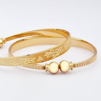Engraved Design 4 | Set Of 2 | 18k Gold Plated Adjustable Bracelet Bangles - Kaanke