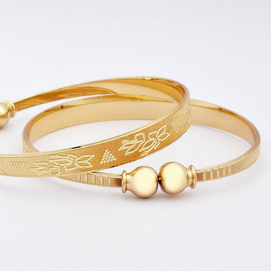 Engraved Design 4 | Set Of 2 | 18k Gold Plated Adjustable Bracelet Bangles - Kaanke