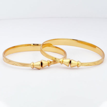 Engraved Design 5 | Set Of 2 | 18k Gold Plated Adjustable Bracelet Bangles - Kaanke