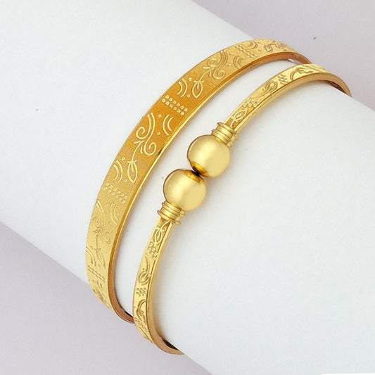 Engraved Design 6 | Set Of 2 | 18k Gold Plated Adjustable Bracelet Bangles - Kaanke