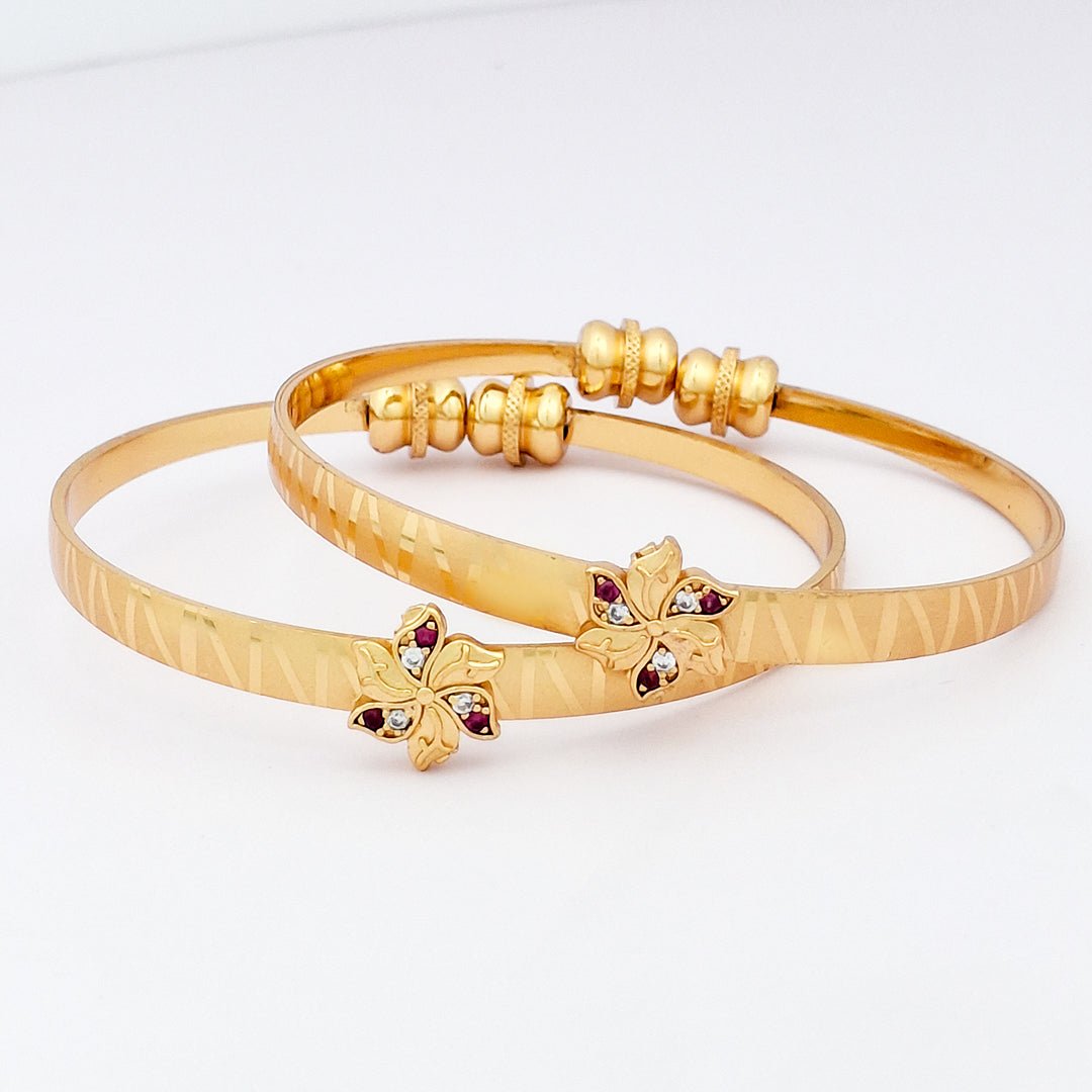 Floral Charm | Set Of 2 | 18k Gold Plated Adjustable Bracelet Bangles - Kaanke
